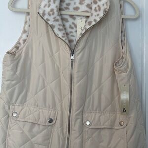 Francesca's Collections Quilted Vest with Animal Print Lining